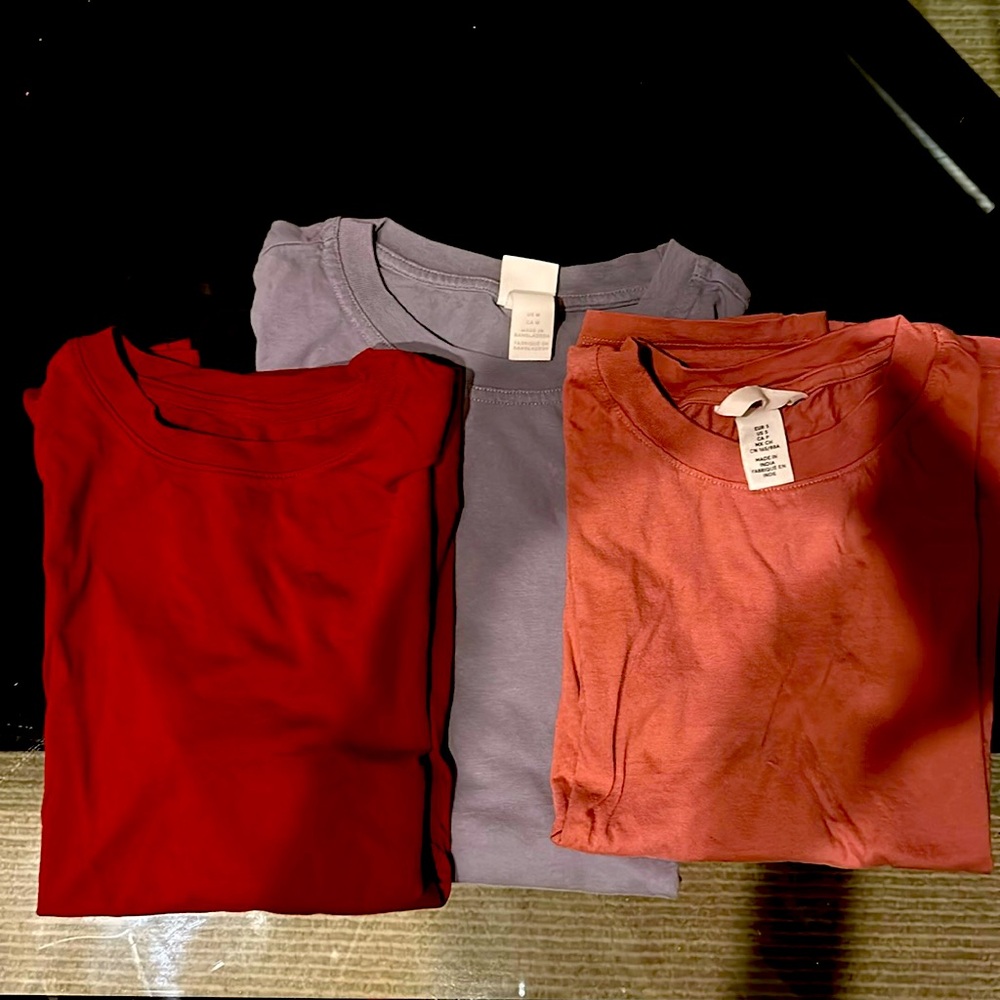 3 brand new shirts in red, blue, and pink!